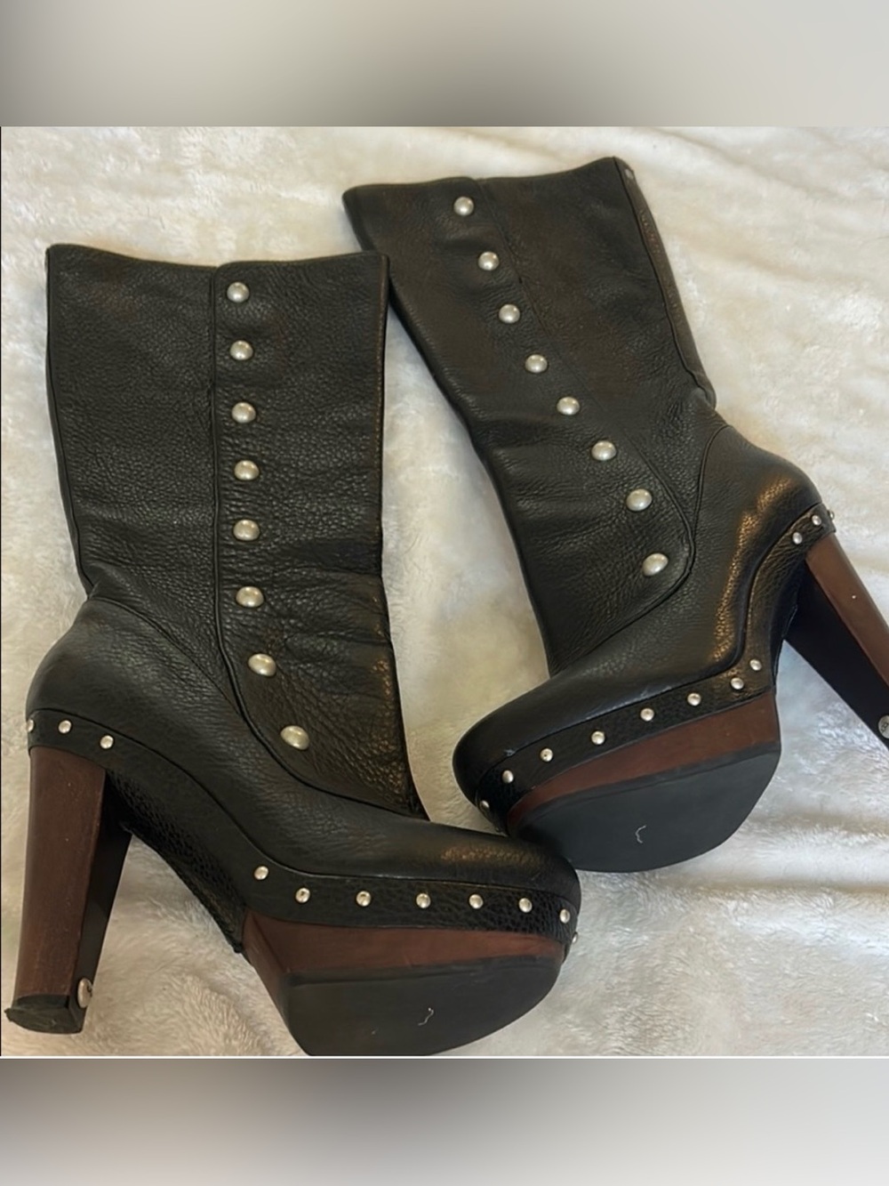 Black Leather Studded Women's Boots